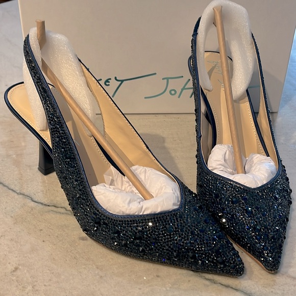 Navy Rhinestone Evening Shoes, Betsy Johnson, size 7.5 Med - Picture 4 of 10